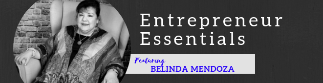 A black and white photo of a woman titled entrepreneur essentials