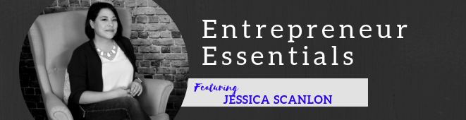 A woman is sitting in a chair with the words entrepreneur essentials above her