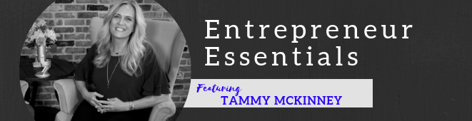 A black and white photo of a woman with the words entrepreneur essentials on the bottom.