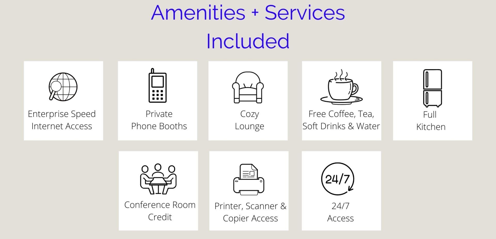 A list of amenities and services included in a hotel