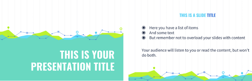 A blue and green powerpoint template with a graph on it.