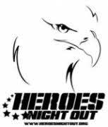 A black and white logo for heroes night out with an eagle 's head.