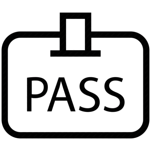 A black and white icon of a pass badge.