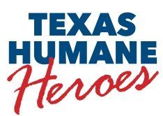 The logo for texas humane heroes is blue and red.