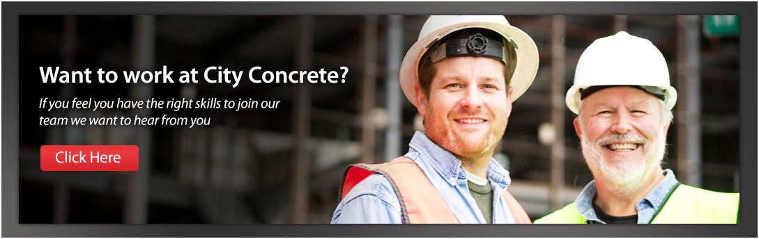 City Concrete hiring banner with smiling construction workers and red call-to-action button