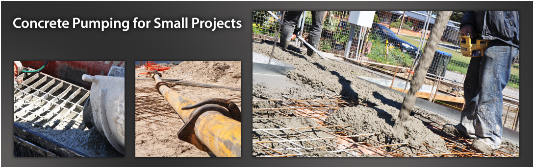 Concrete pumping for small projects with hoses and workers on a muddy construction site