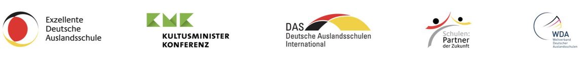 Logos of Excellent German School Abroad, KMK, DAS, Partner der Zukunft, WDA