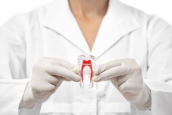 dentista con un dente in mano