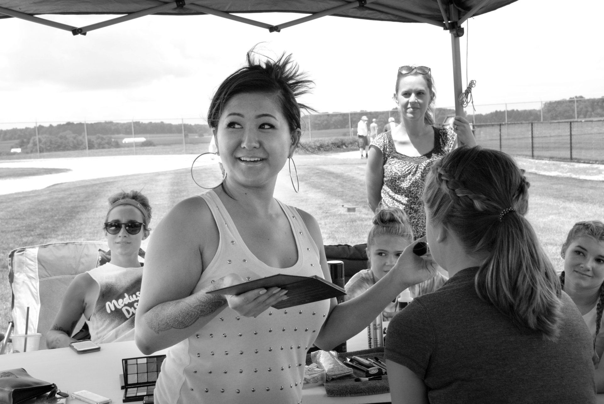 Behind-the-scenes on set film makeup of Megan Crozier