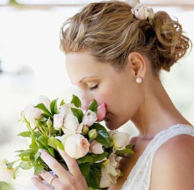 A lady with a flower bouquet