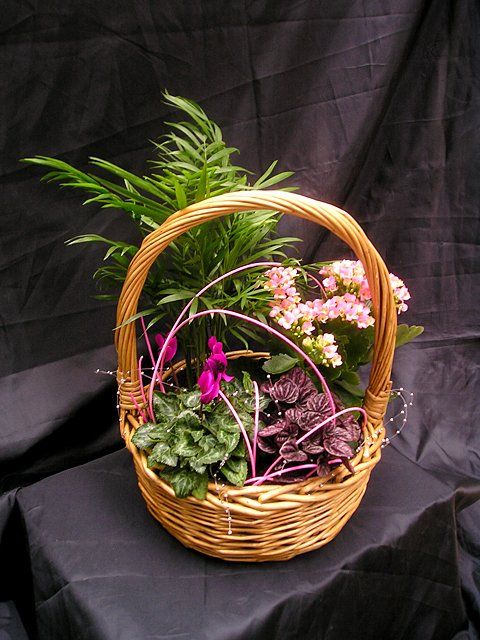 flowers in bamboo basket