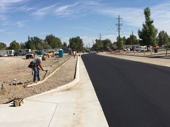 freshly poured asphalt - road construction in WY