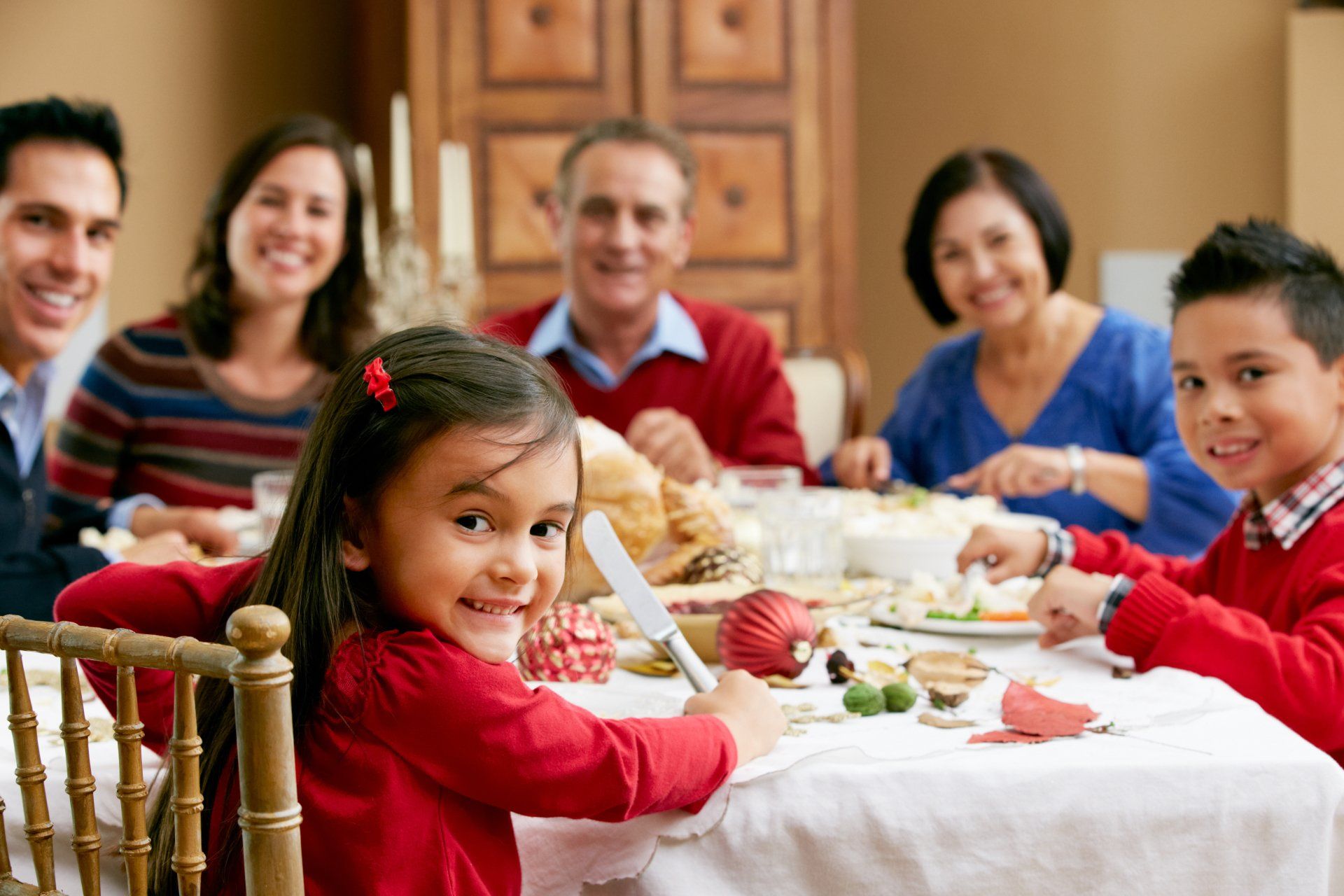 Family eating Thanksgiving Dinner