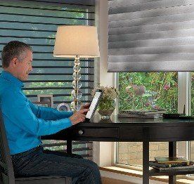Man at a Desk - Motorized Shades at the Shade and Drape Depot in Culver City, CA Man at a Desk - Motorized Shades at the Shade and Drape Depot in Culver City, CA