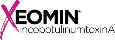 Logo for Xeomin, a brand name. Pink