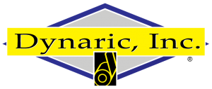 A yellow and blue logo for dynamic inc.