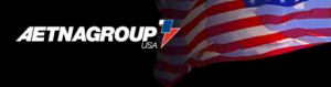 A aetna group logo with an american flag in the background