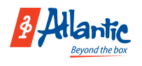 A blue and red logo for atlantic beyond the box