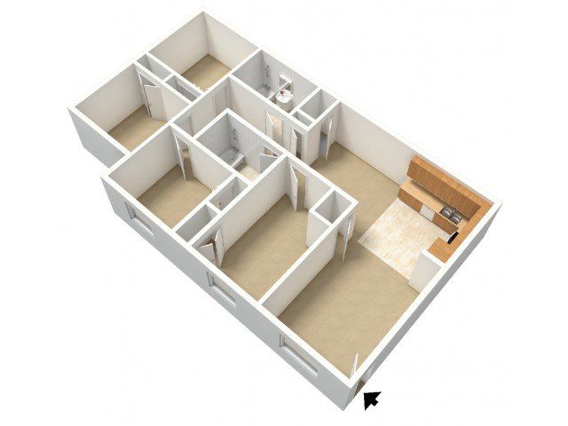 3x2 with an additional shared room floor plan