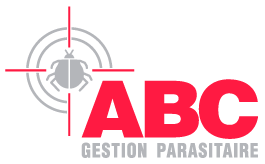 Logo d'ABC Pest Control : Lettres rouges « ABC » sur fond de texte, avec icône de cible insecte.