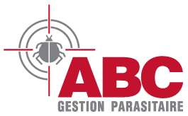Logo of ABC Gestion Parasitaire with a bug in crosshairs. Red letters 