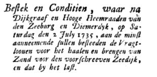 Nederlandse aankondigingstekst over een kavelveiling en huurvoorwaarden, gedrukt in zwart op wit.