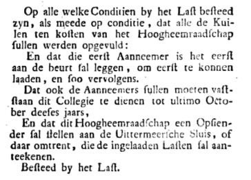 Oude Nederlandse tekst op een gedrukte mededeling, zwarte schreefletters op wit papier.