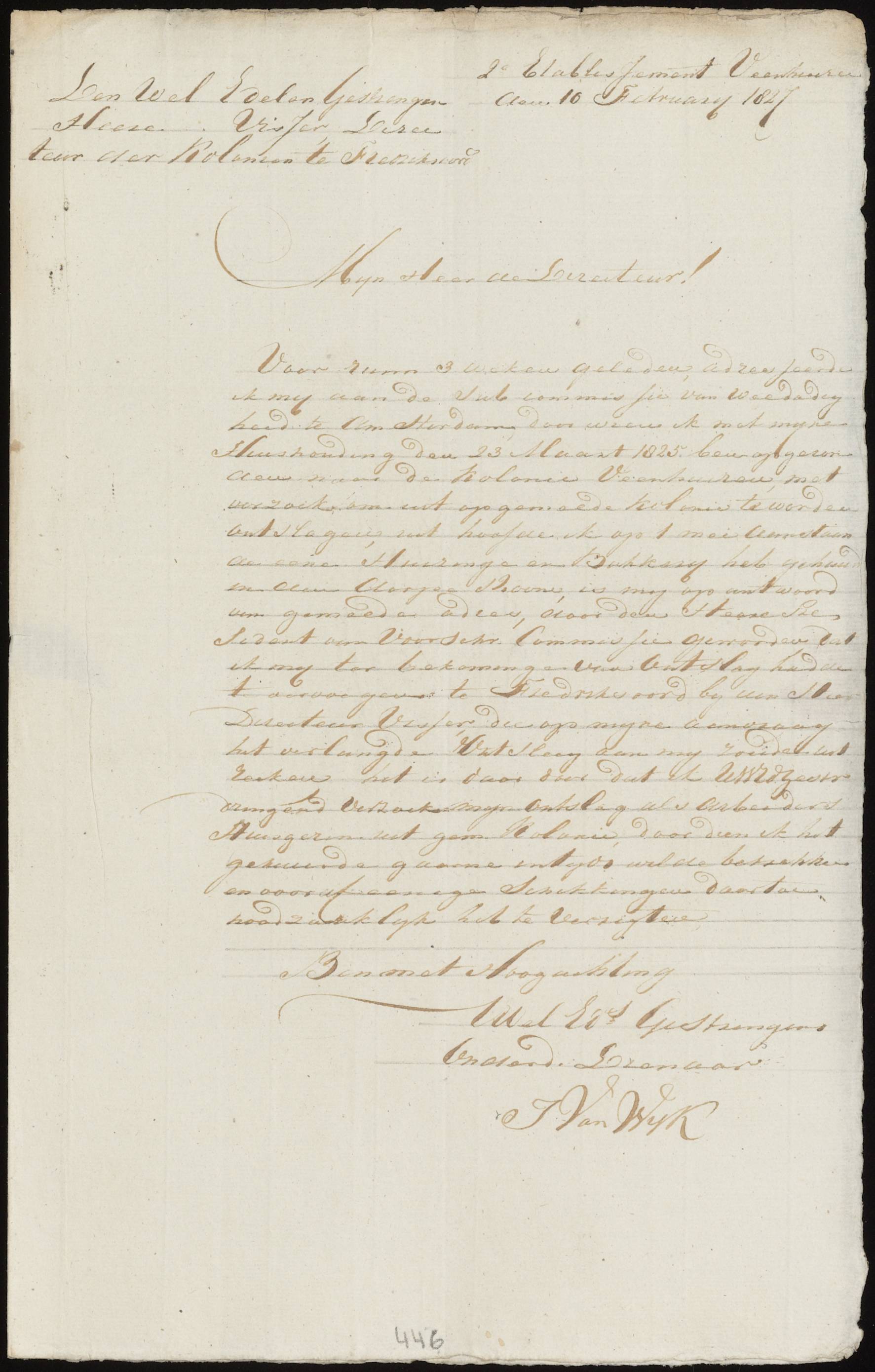 Handgeschreven brief op oud papier, gecentreerd op een blanco achtergrond.
