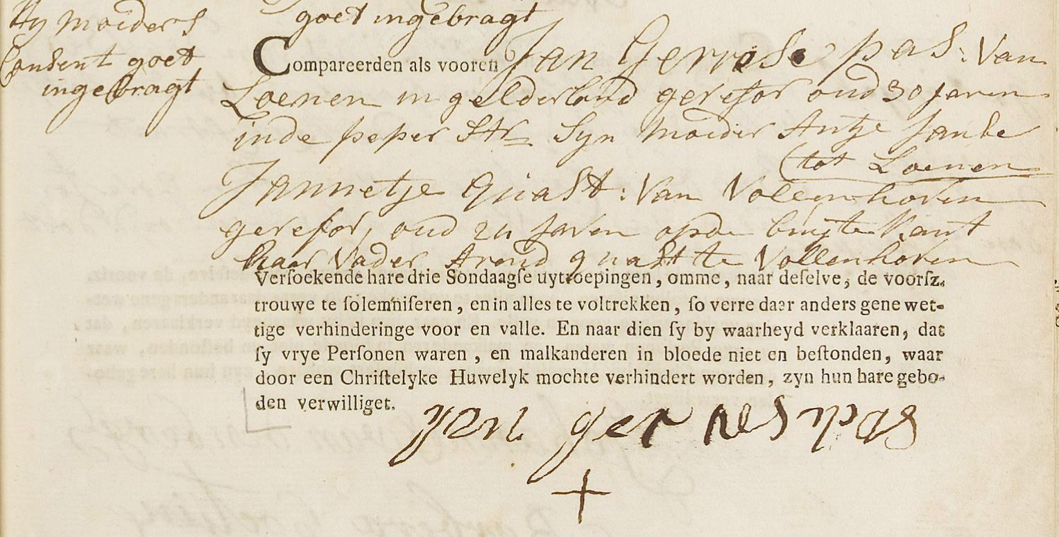 Antiek, handgeschreven document op oud papier, met cursieve inkttekst en een opvallende handtekening onderaan.