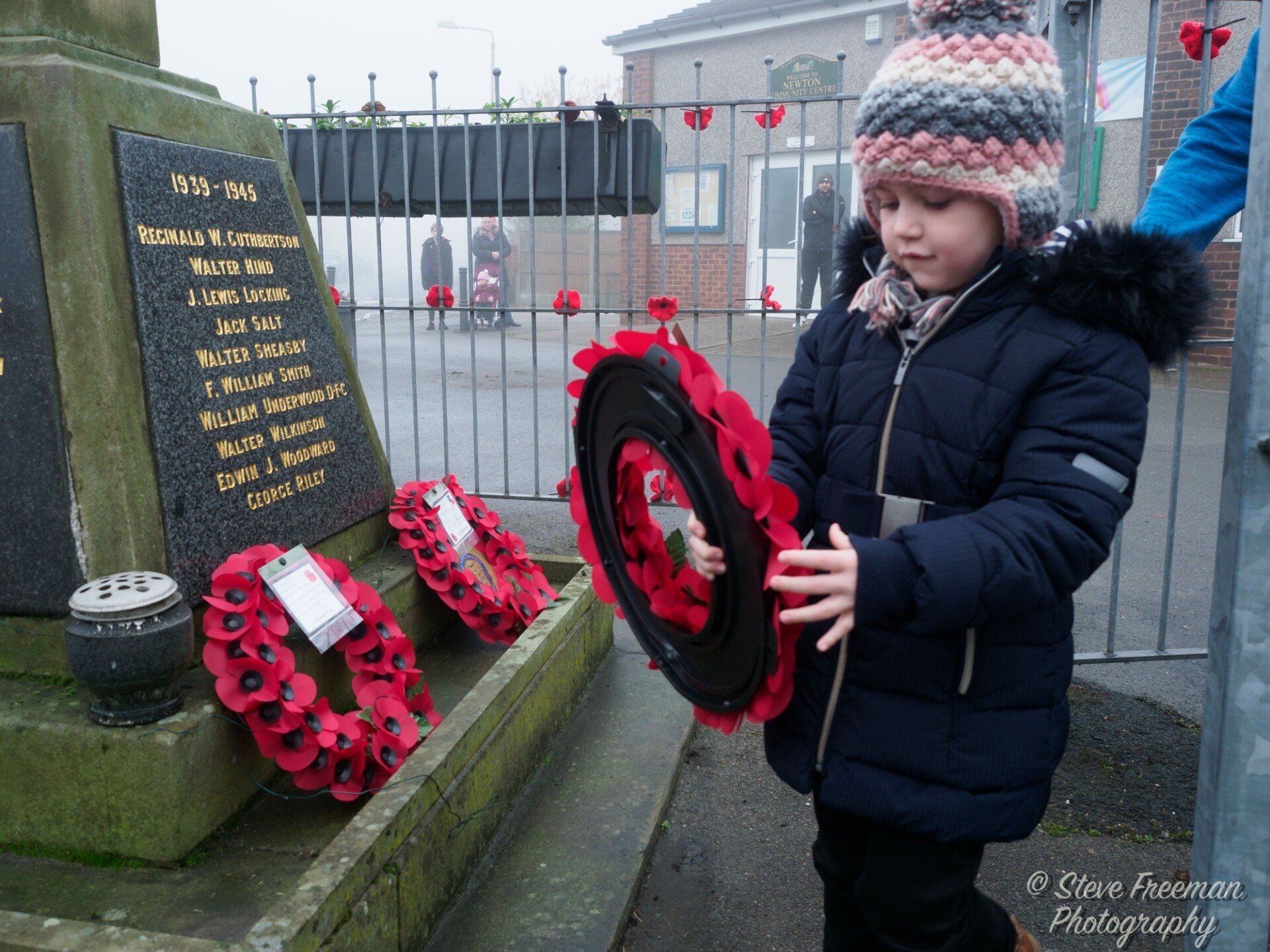 Wreaths were laid in  Newton by Evelyn Hyde and Carson Hyde