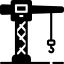 A black and white icon of a crane with a hook attached to it.