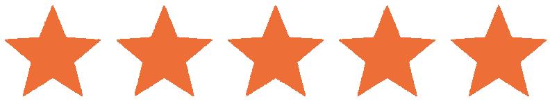five orange stars are lined up in a row on a white background .
