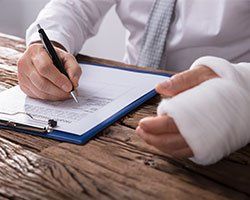 Personal Injury — Man With Broken Hand Writing On Paper in Hollywood, FL