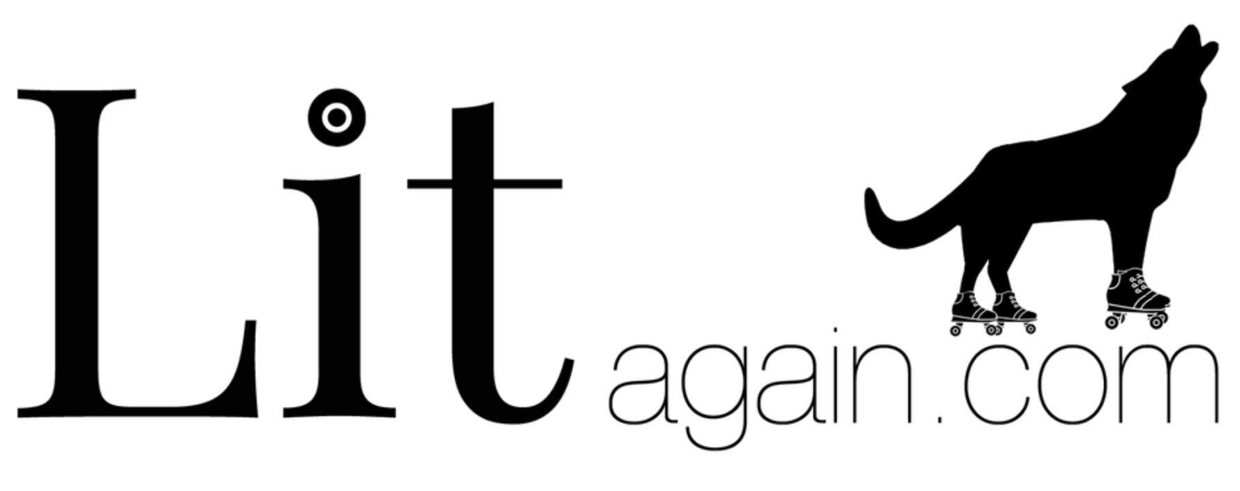 A black and white logo for lit again.com