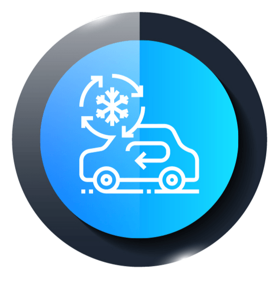 A blue circle with a car and a snowflake on it.