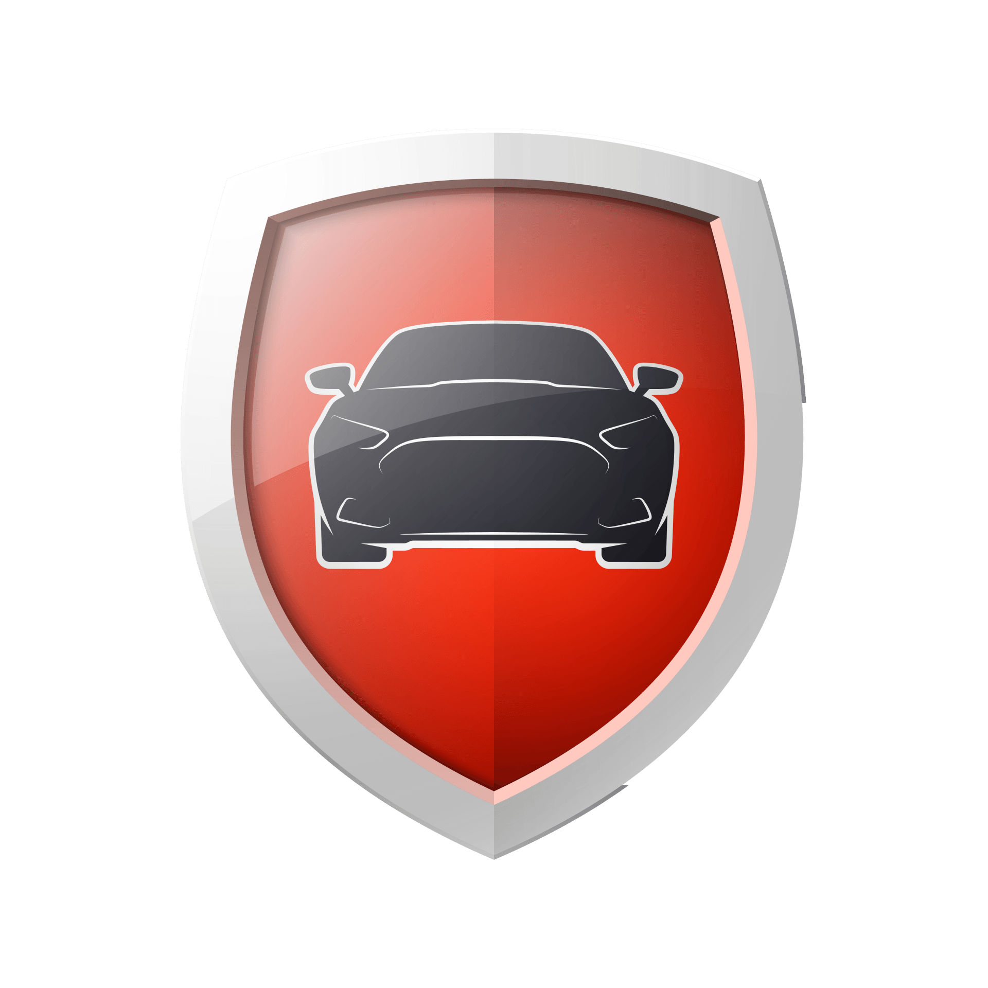 A red shield with a car inside of it.