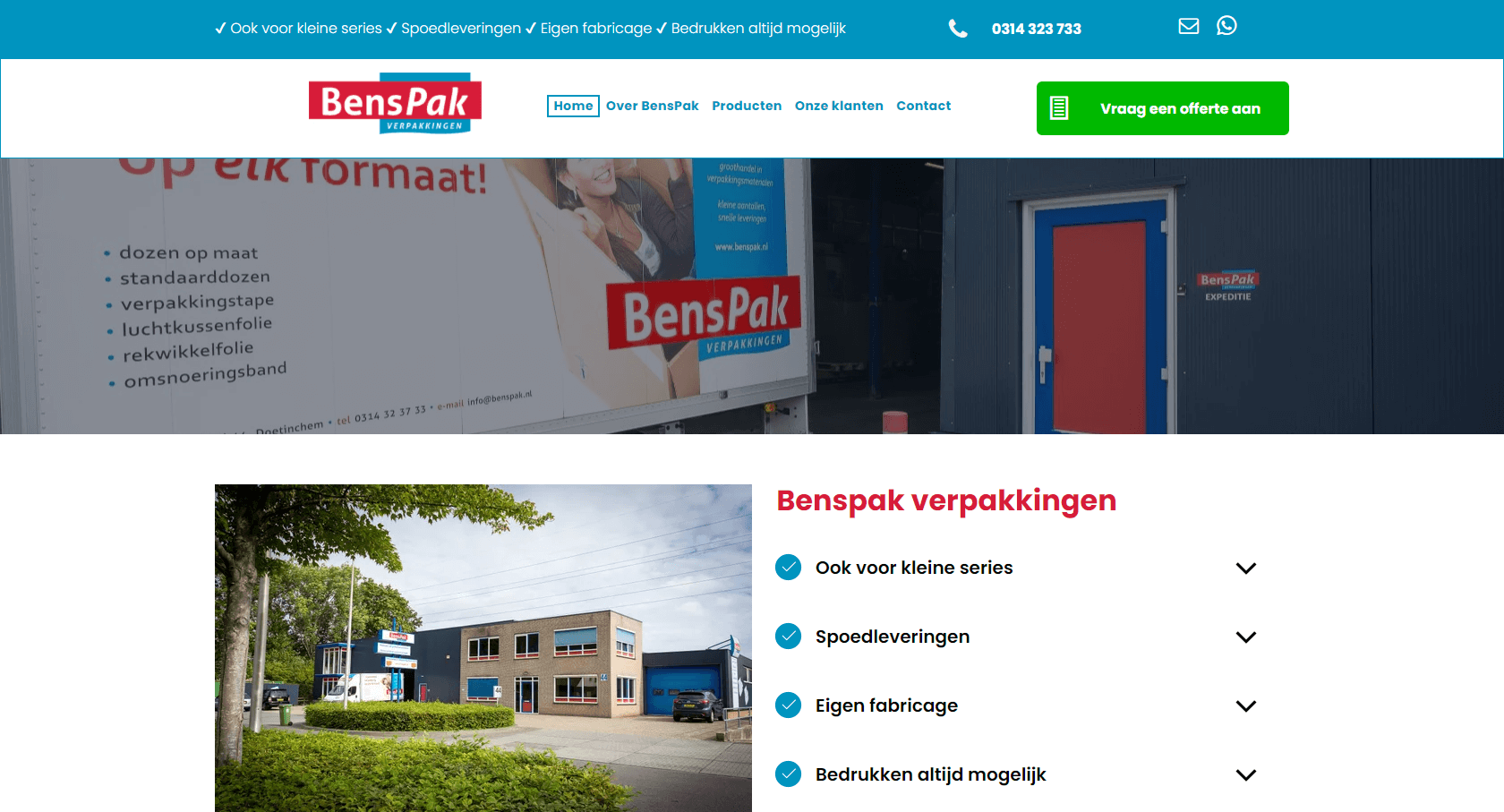 Screenshot nieuwe website Benspak