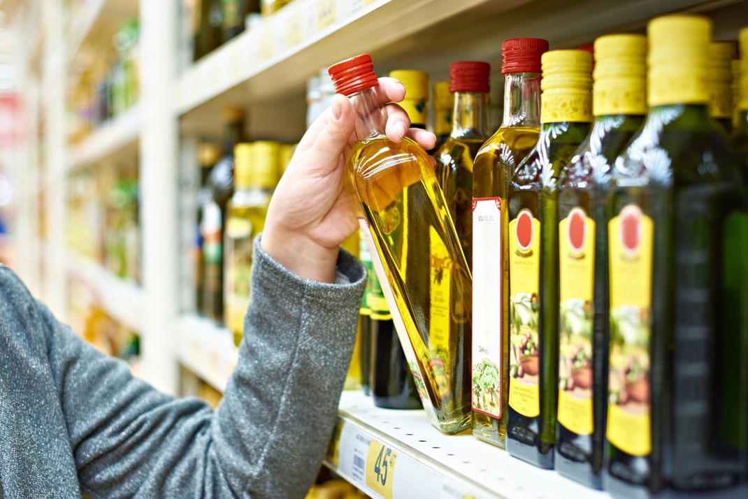 olive oil on display in a shop