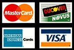 A collage of four different credit card logos , including mastercard , discover , novus , and visa.