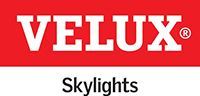 The velux skylights logo is on a red background.