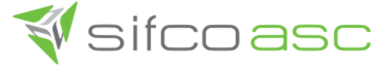 A logo for sifco asc with a green arrow