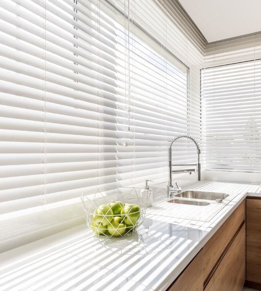 White contemporary kitchen blinds