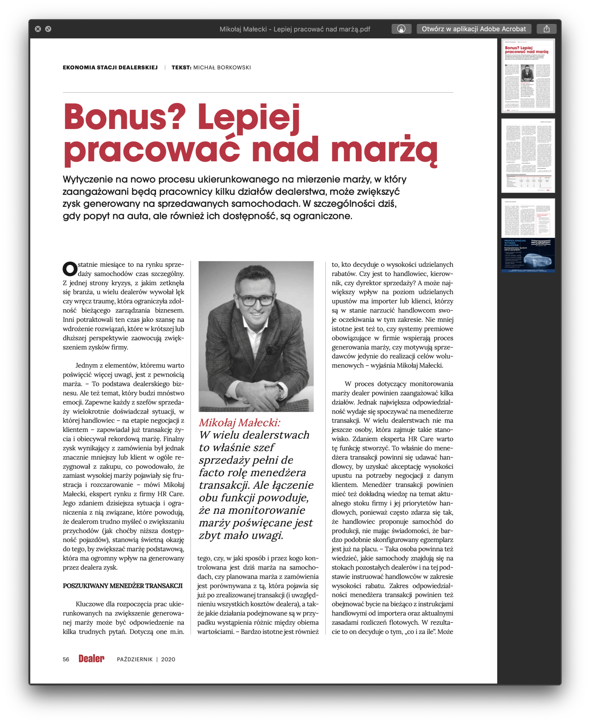 Wywiad dla miesięcznika Dealer