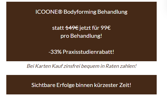 Ein braunes Schild mit der Aufschrift „Icone Bodyforming Behandlung“