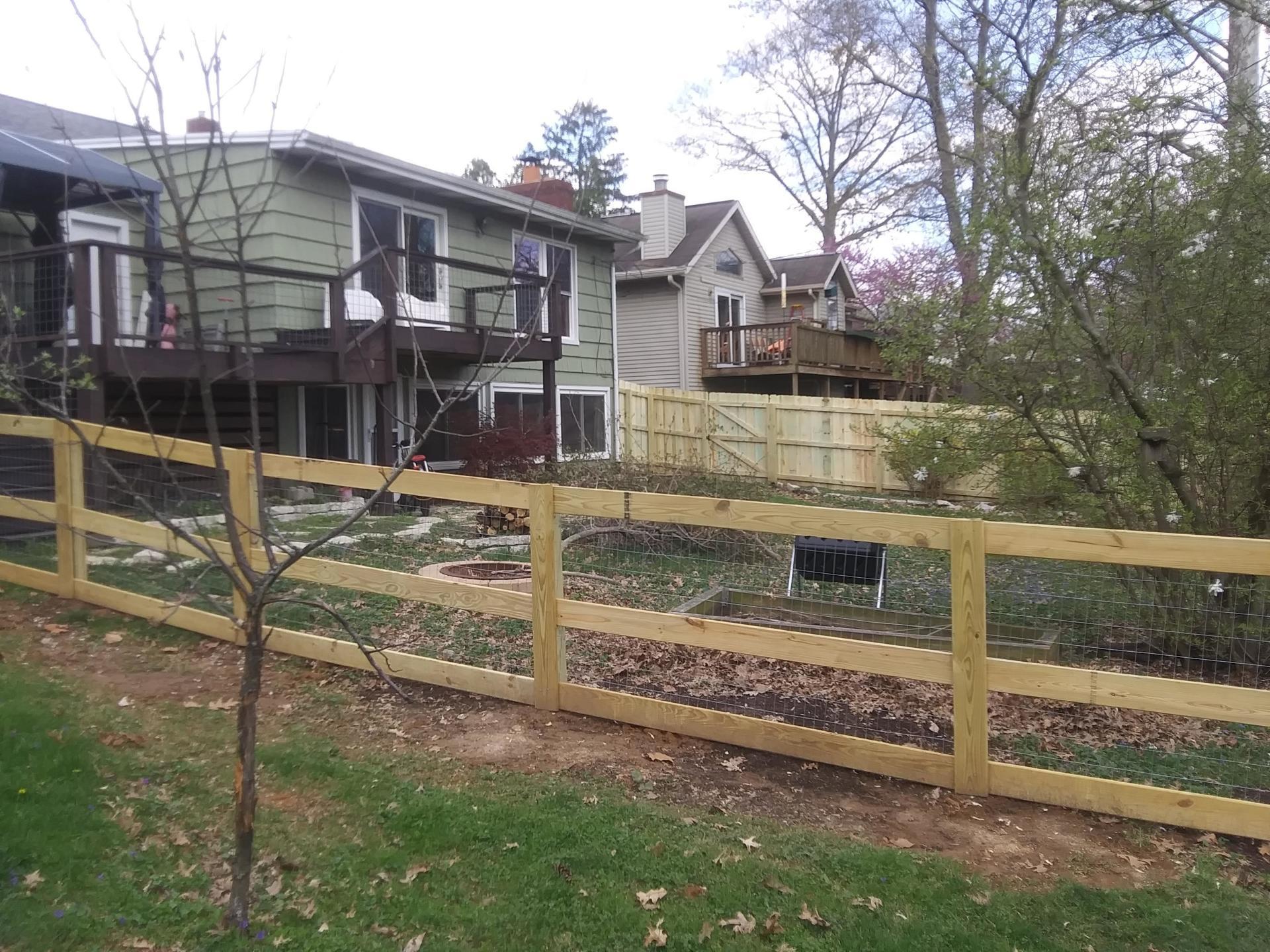 A house with a wooden fence in front of it