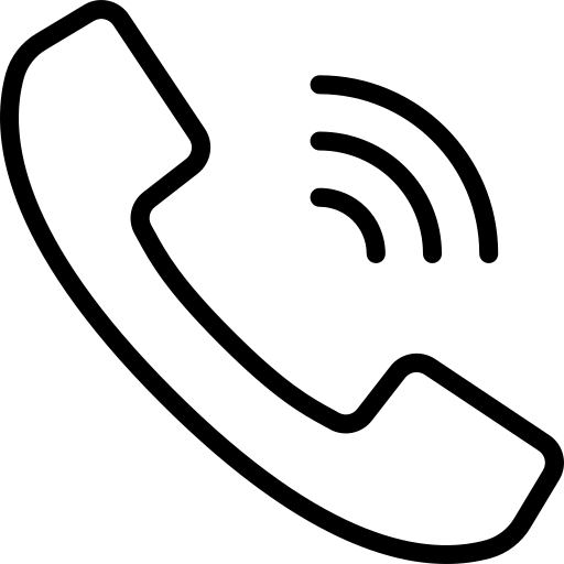 A line drawing of a telephone with a sound wave coming out of it.