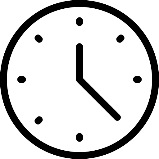 A black and white clock with circles around it on a white background.
