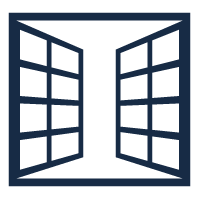 A silhouette of an open window on a white background.