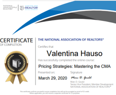 Valentine hauso has successfully completed the online course pricing strategies mastering the cma