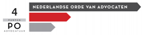Logo van de Nederlandse Orde van Advocaten met drie pijlen en tekst die vier professionele opleidingspunten aangeeft.